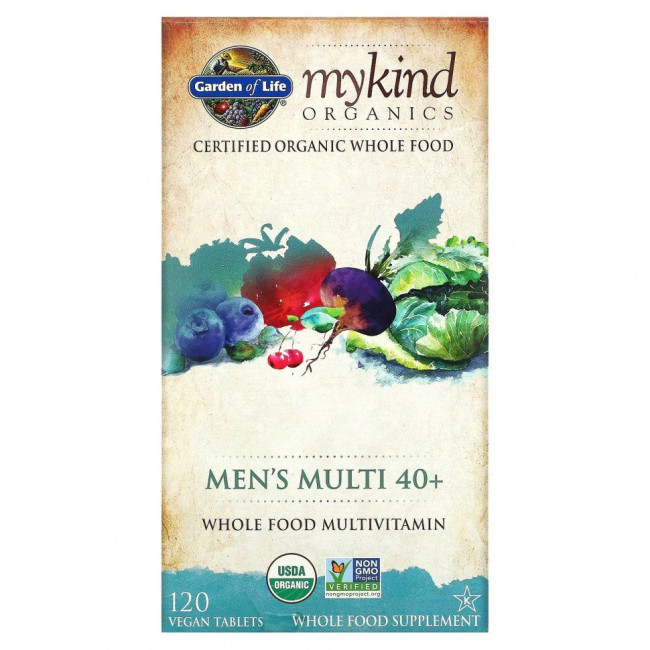 Garden of Life, MyKind Organics, мультивитамины из цельных продуктов для мужчин от 40 лет, 120 веганских таблеток
