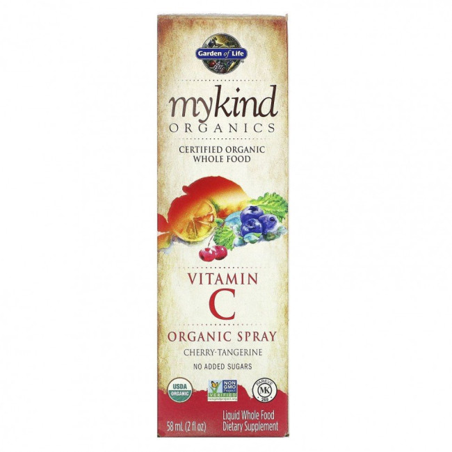 Garden of Life, MyKind Organics, органический спрей с витамином С, вишня и мандарин, 58 мл (2 жидк. унции)