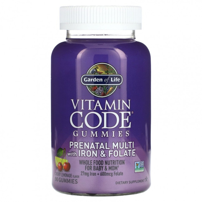 Garden of Life, Vitamin Code, жевательные таблетки для беременных, мультивитамины с железом и фолатом, вишневый лимонад, 90 жевательных таблеток