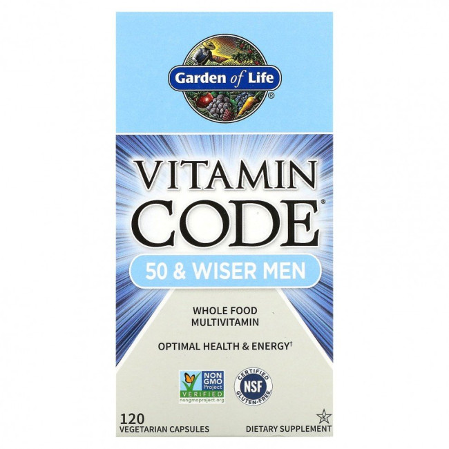 Garden of Life, Vitamin Code, мультивитамины из цельных продуктов для мужчин от 50 лет, 120 вегетарианских капсул