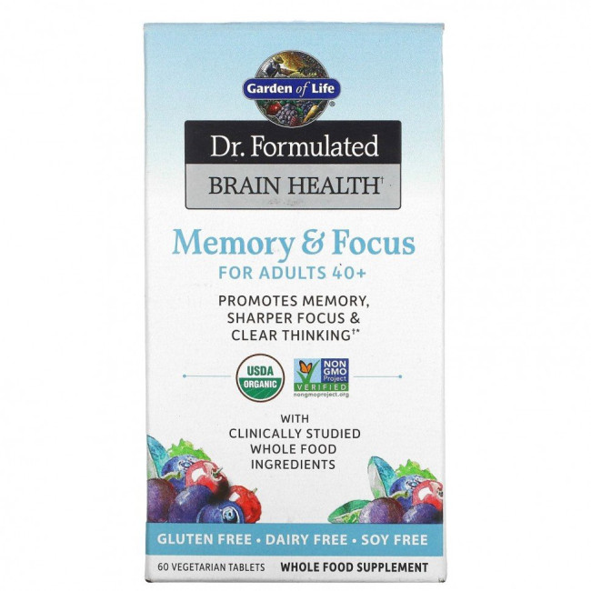 Garden of Life, доктором Формула для здоровья мозга, памяти и концентрации для взрослых от 40 лет, 60 вегетарианских таблеток