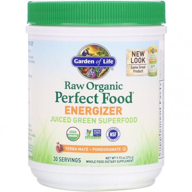 Garden of Life, RAW Organic Perfect Food Energizer, Yerba Mate - гранат, 9,73 унции (276 г)