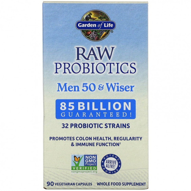 Garden of Life, RAW Probiotics, витамины для мужчин от 50 лет, 85 миллиардов живых культур, 90 вегетарианских капсул