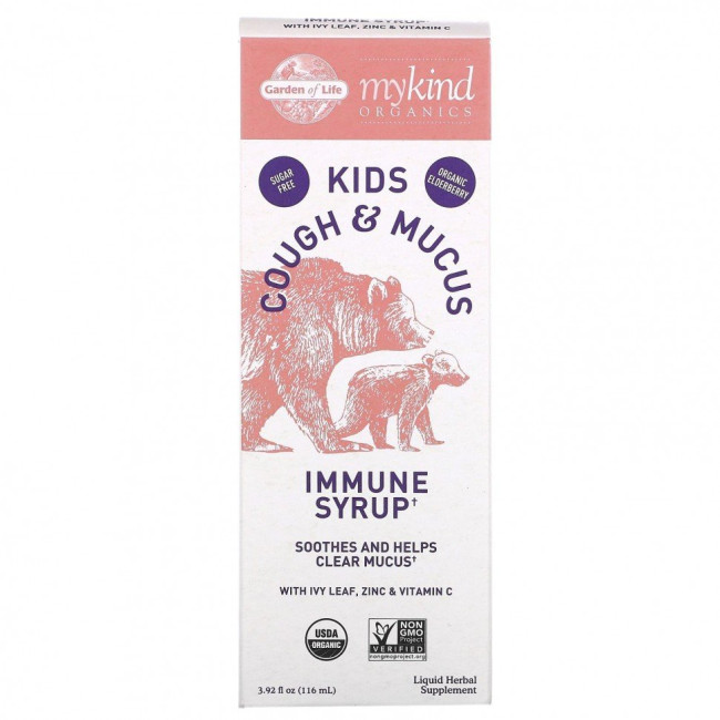 Garden of Life, Mykind Organics, Kids Cough & Mucus, иммунный сироп с листьями плюща, цинком и витамином C, 116 мл (3,92 жидк. Унции)
