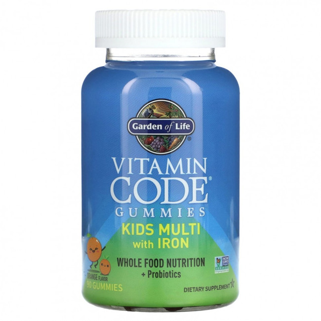 Garden of Life, Vitamin Code, жевательные таблетки для детей, мультивитамины с железом, апельсин, 90 жевательных таблеток