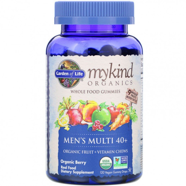 Garden of Life, MyKind Organics, мультивитаминный комплекс для мужчин 40+, органические ягоды, 120 веганских жевательных таблеток