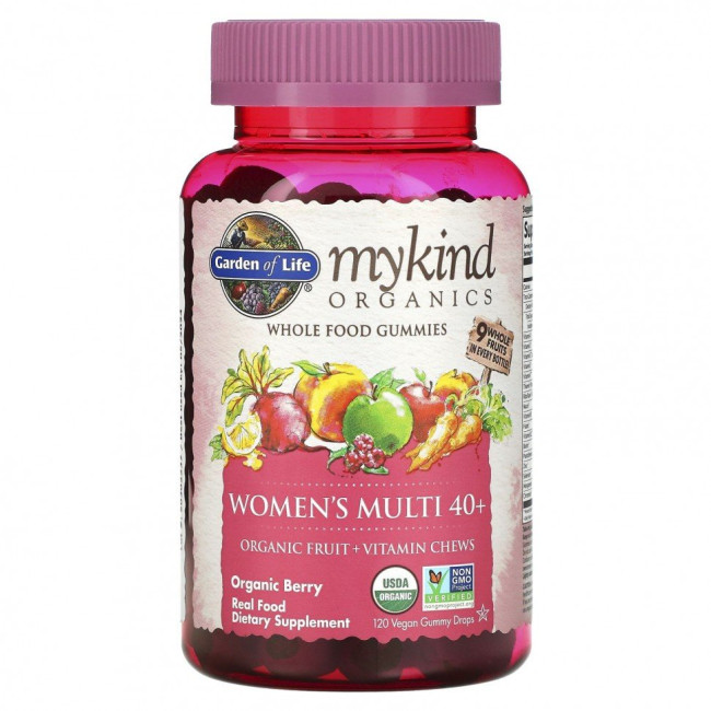 Garden of Life, MyKind Organics, мультивитамины для женщин в возрасте от 40 лет, органические ягоды, 120 веганских жевательных конфет